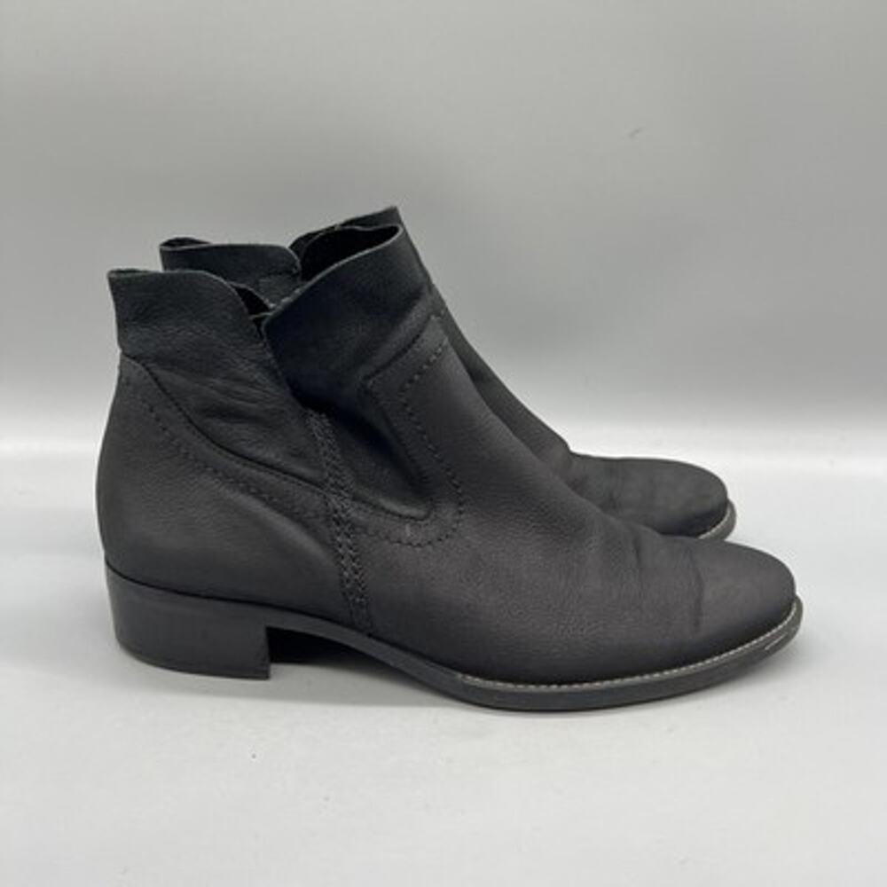 Paul Green Boots Womens 7.5 Black Leather Ankle Side Zip Block Heel Booties Shoe